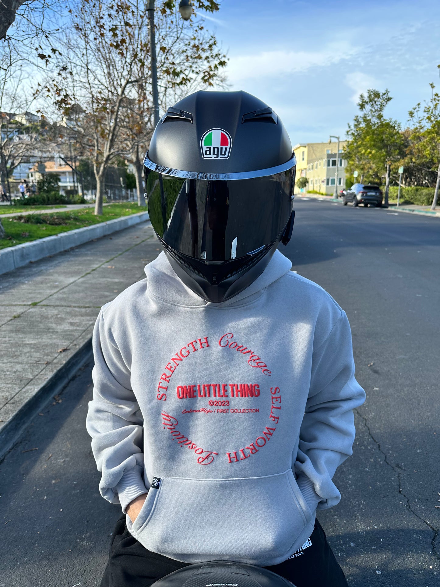 Unisex Grey Strength Hoodie (Puff Vermillion Logo)