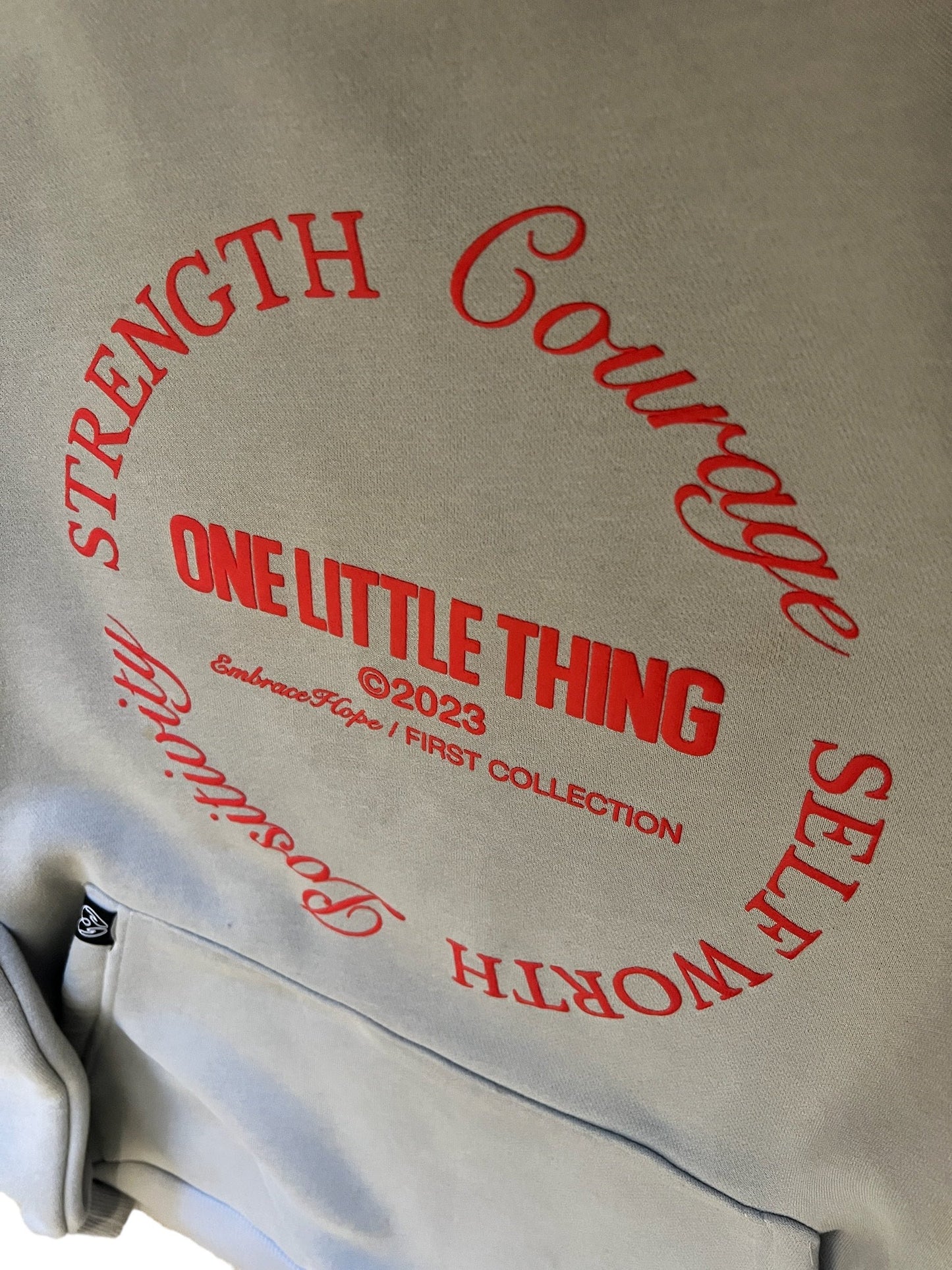 Unisex Grey Strength Hoodie (Puff Vermillion Logo)