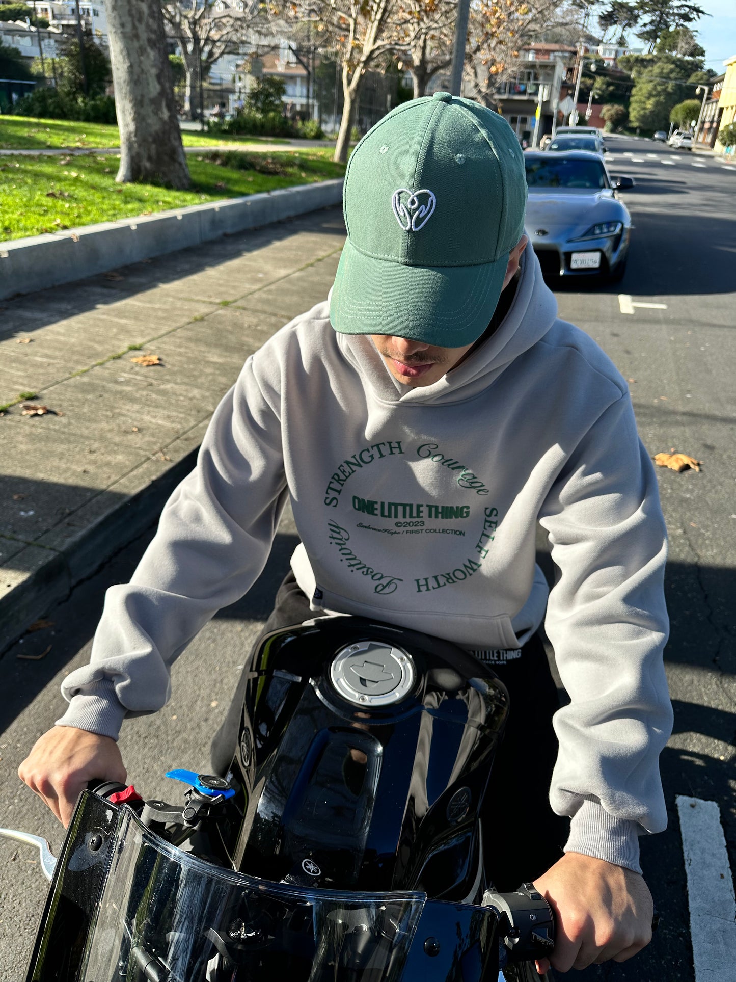 Unisex Grey Strength Hoodie (Puff Green Logo)
