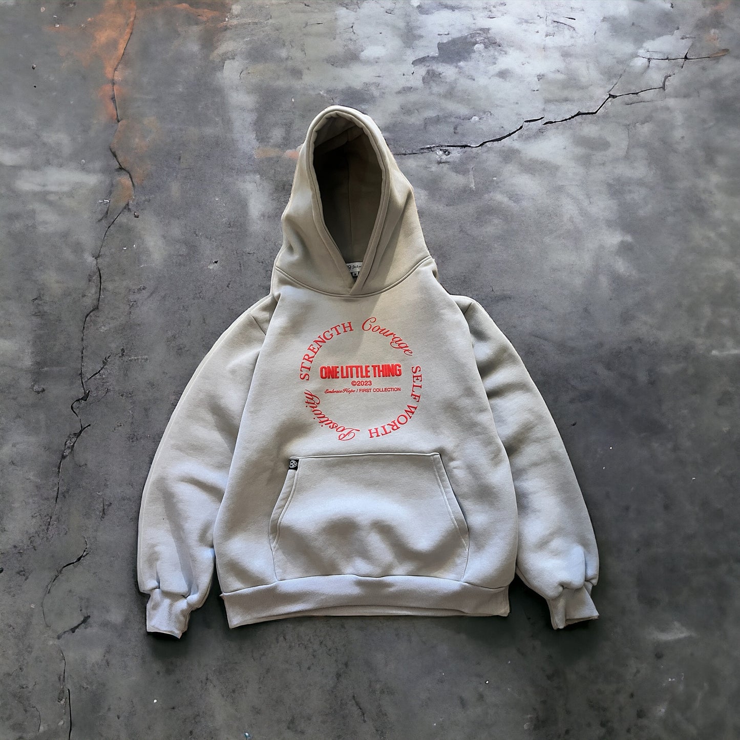 Unisex Grey Strength Hoodie (Puff Vermillion Logo)