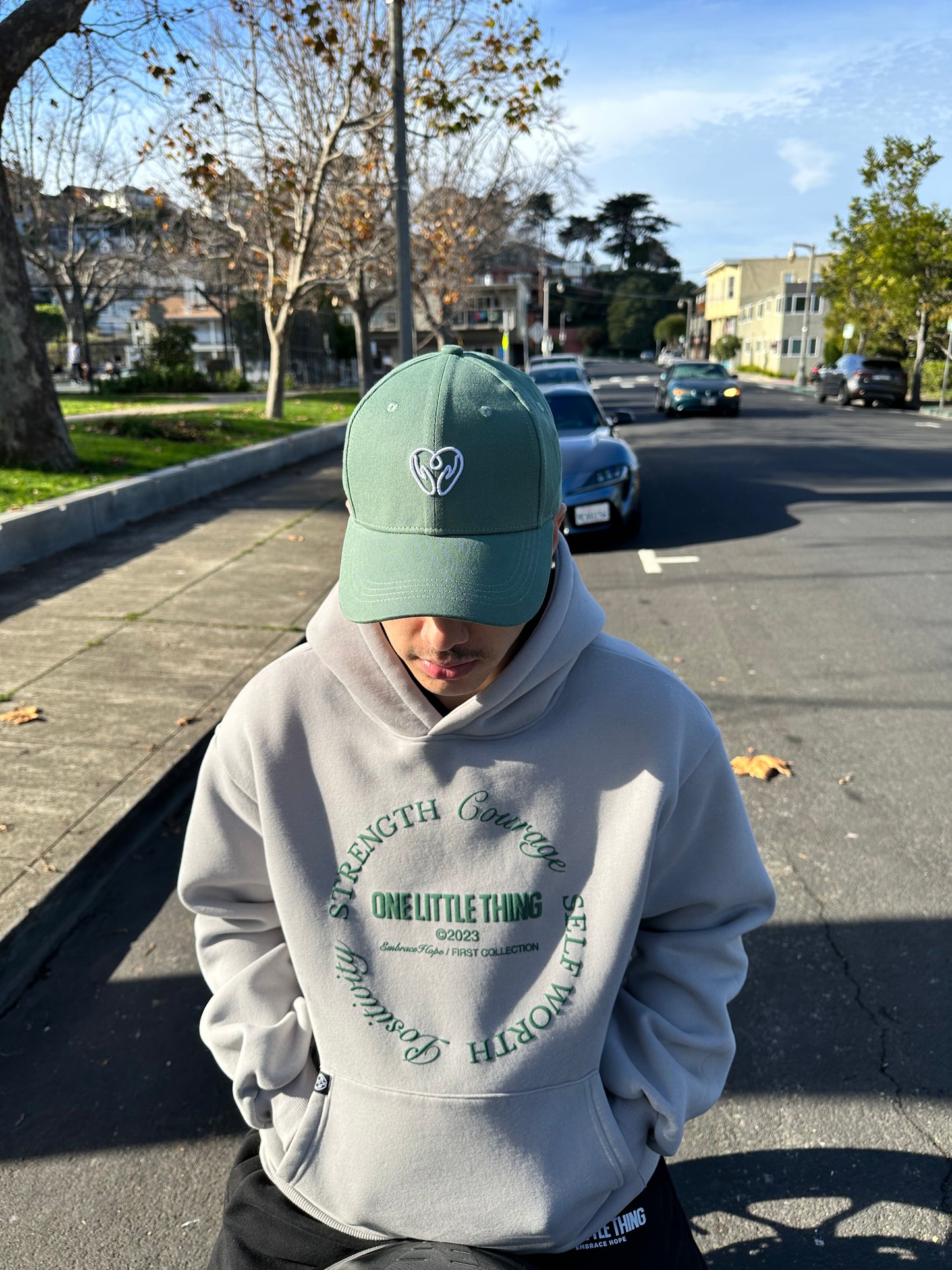 Unisex Grey Strength Hoodie (Puff Green Logo)